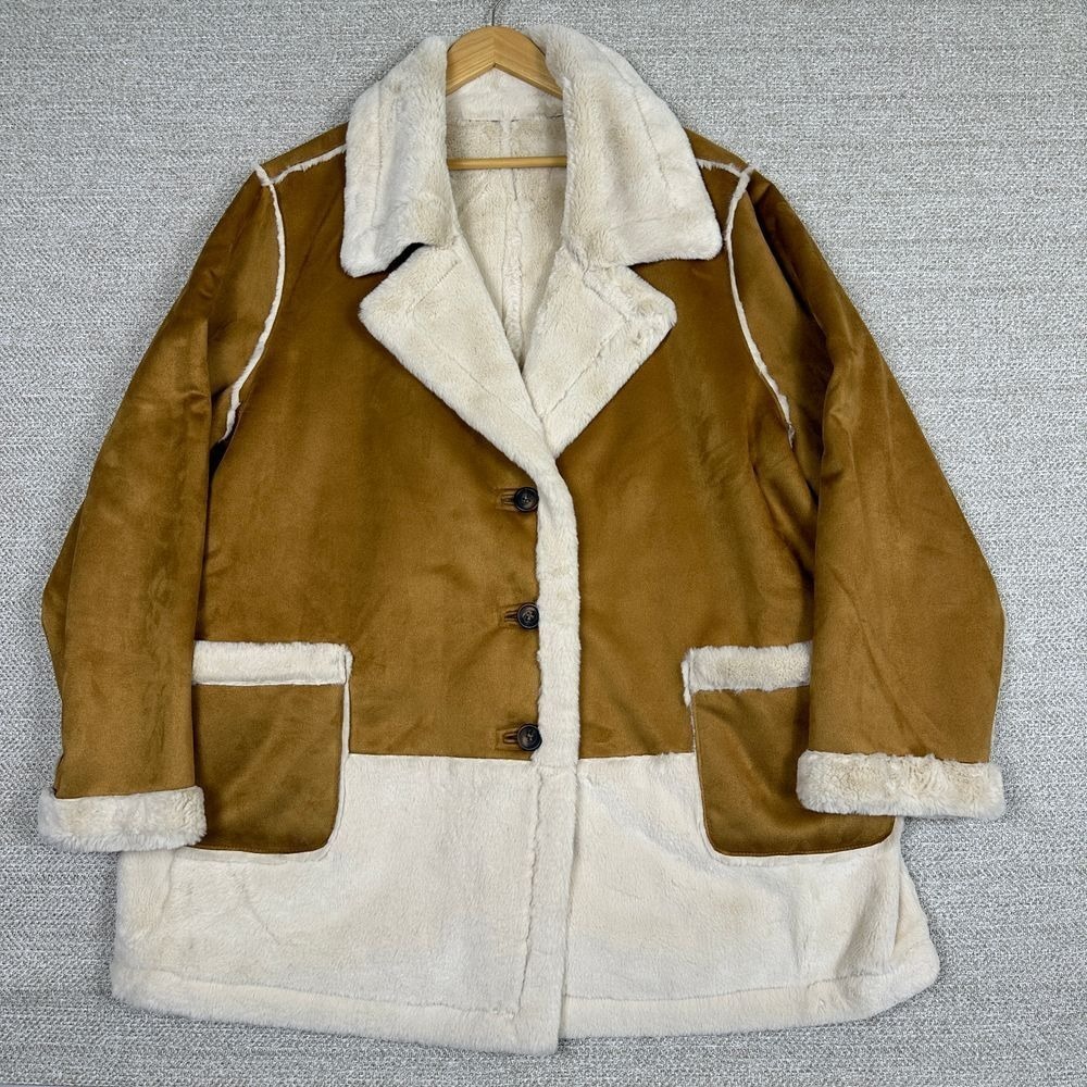 NVLT Faux Shearling Suede Coat Womens 3X Reversible Oversized Boho